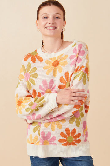 HY7433W Black Plus Retro Daisy Knit Pullover Sweater Side